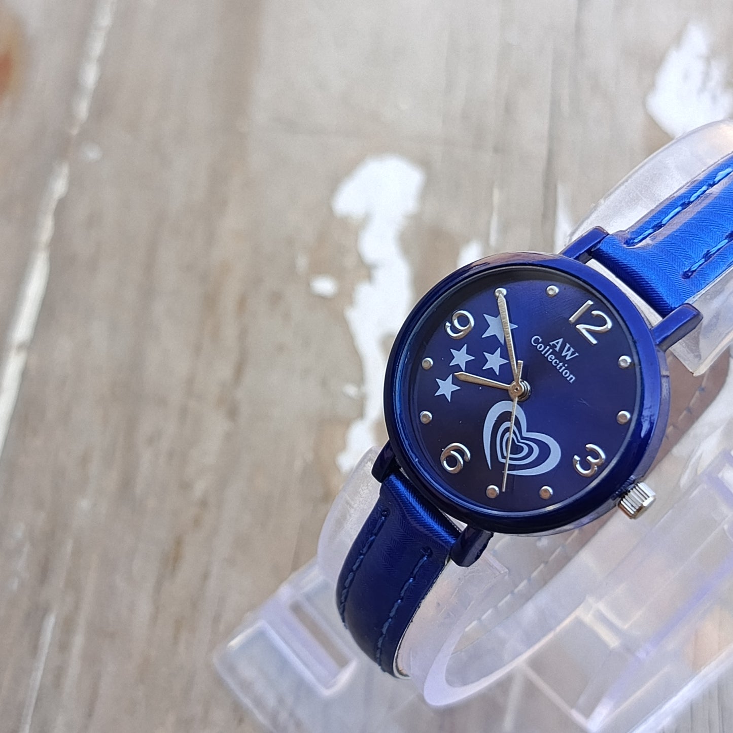 Blue Quartz Watch – Star & Heart Dial with Blue Strap