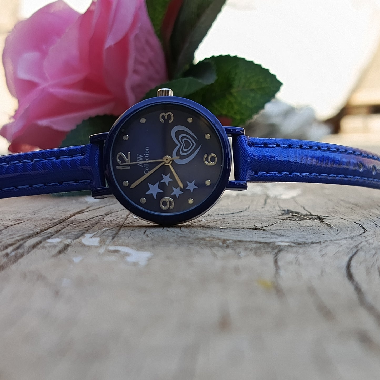 Blue Quartz Watch – Star & Heart Dial with Blue Strap
