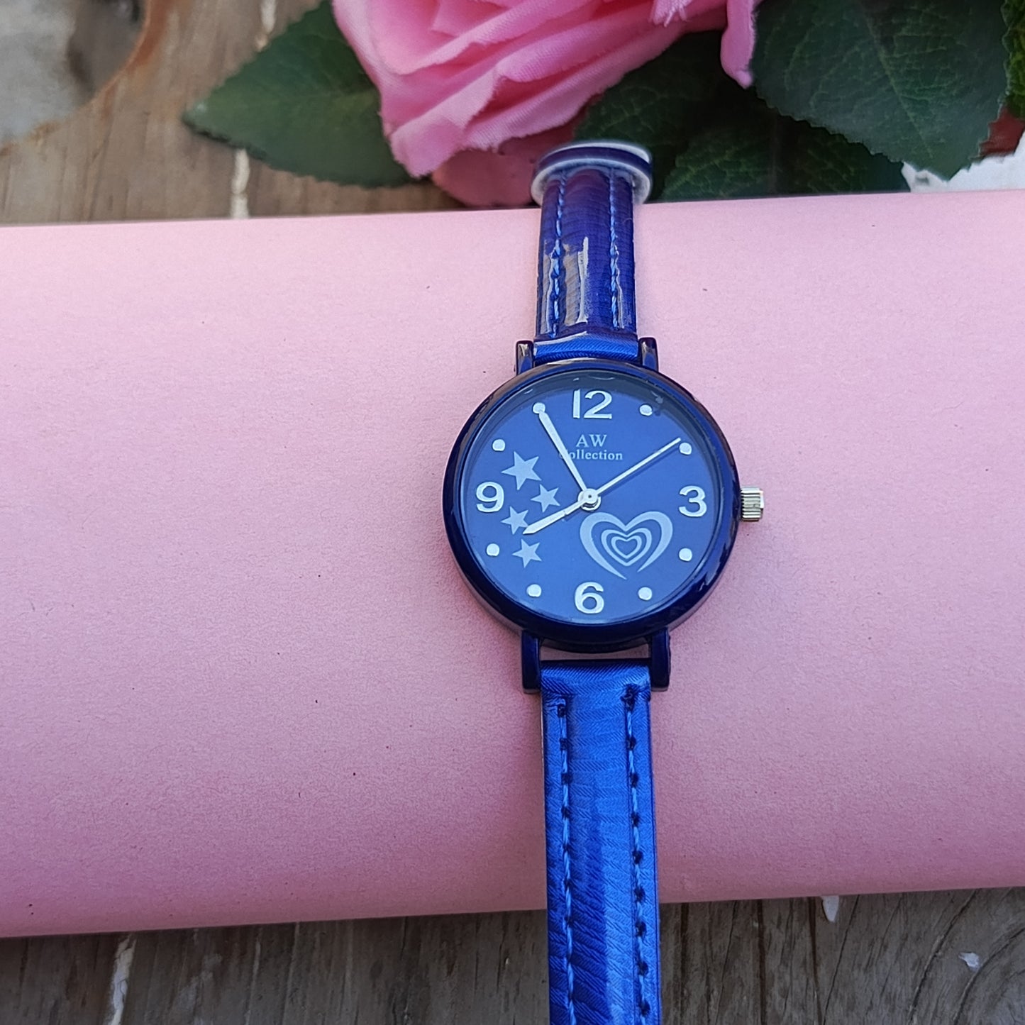 Blue Quartz Watch – Star & Heart Dial with Blue Strap