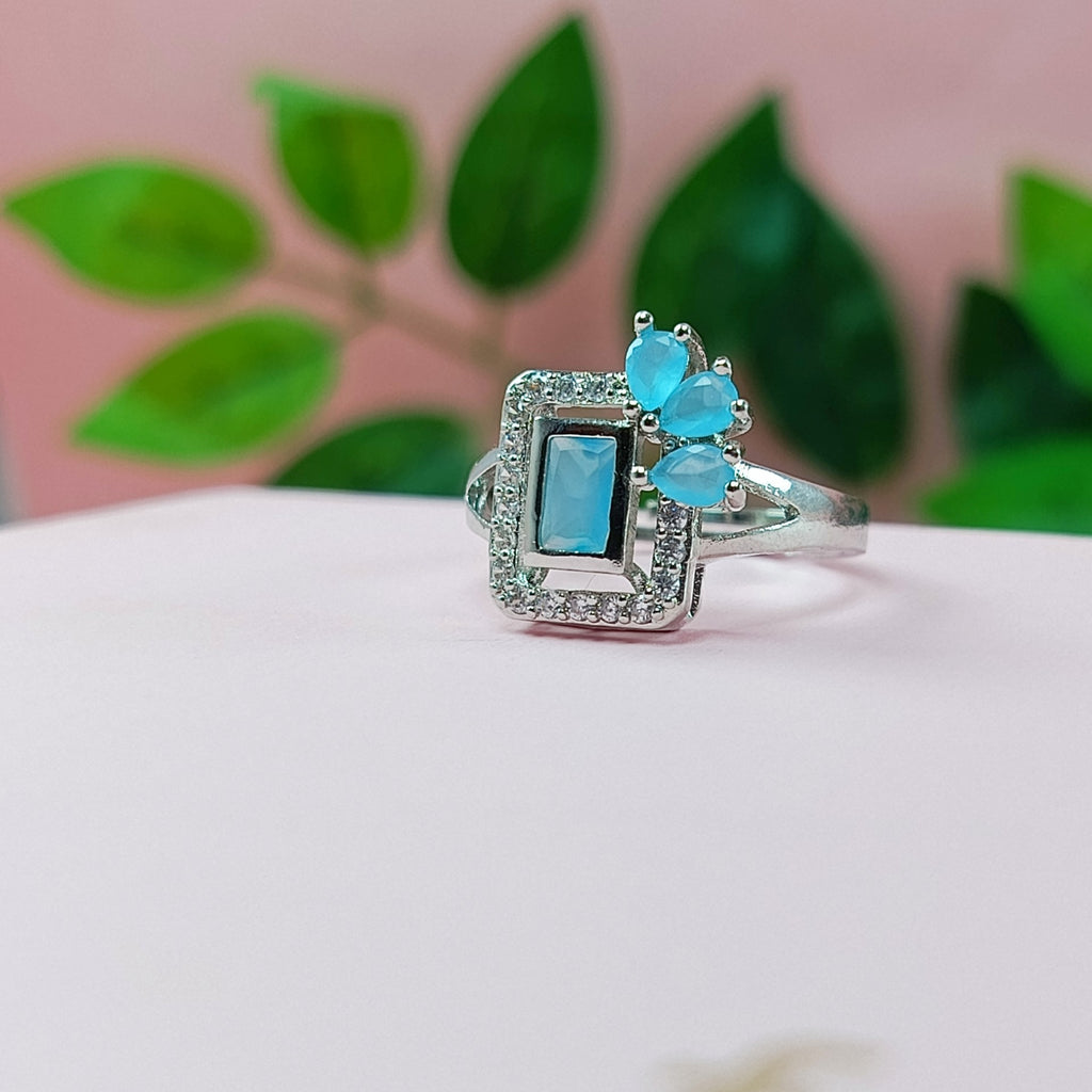 Elegant Silver Blue Zircon Ring