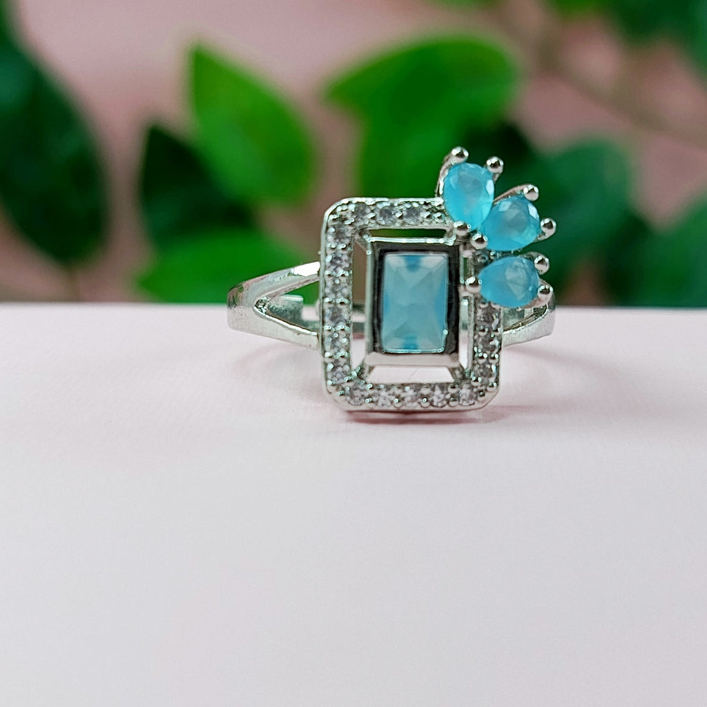 Elegant Silver Blue Zircon Ring