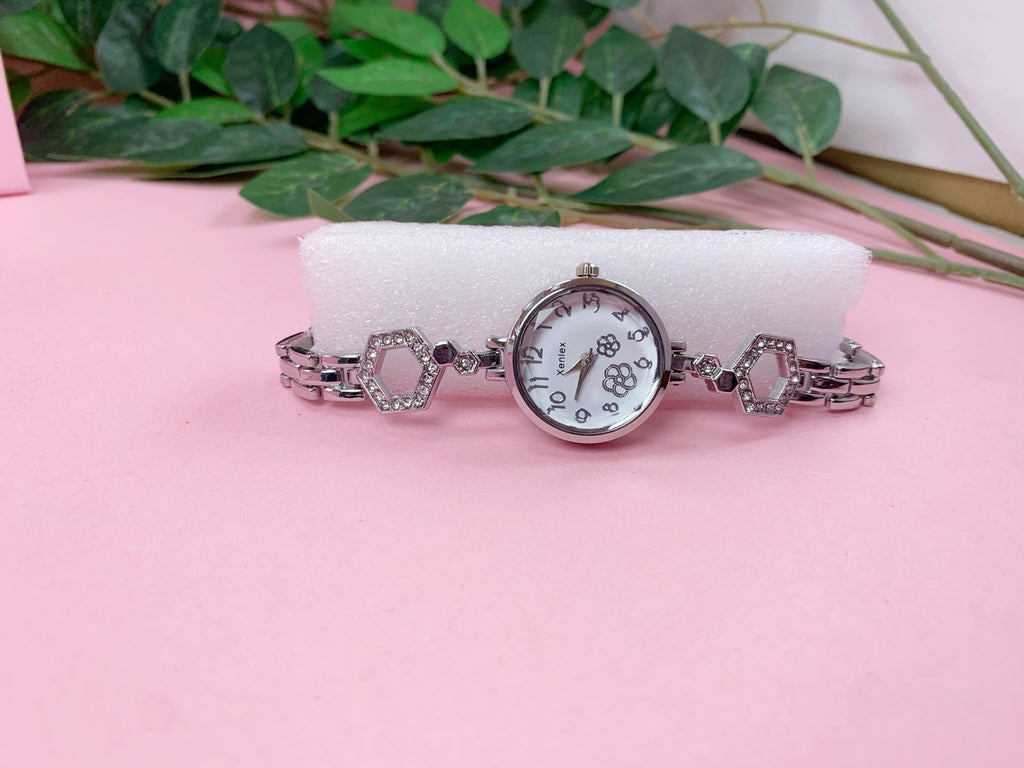 Luxury Silver Crystal Jewelry Set with Watch, Necklace, Earrings, Ring & Bracelet