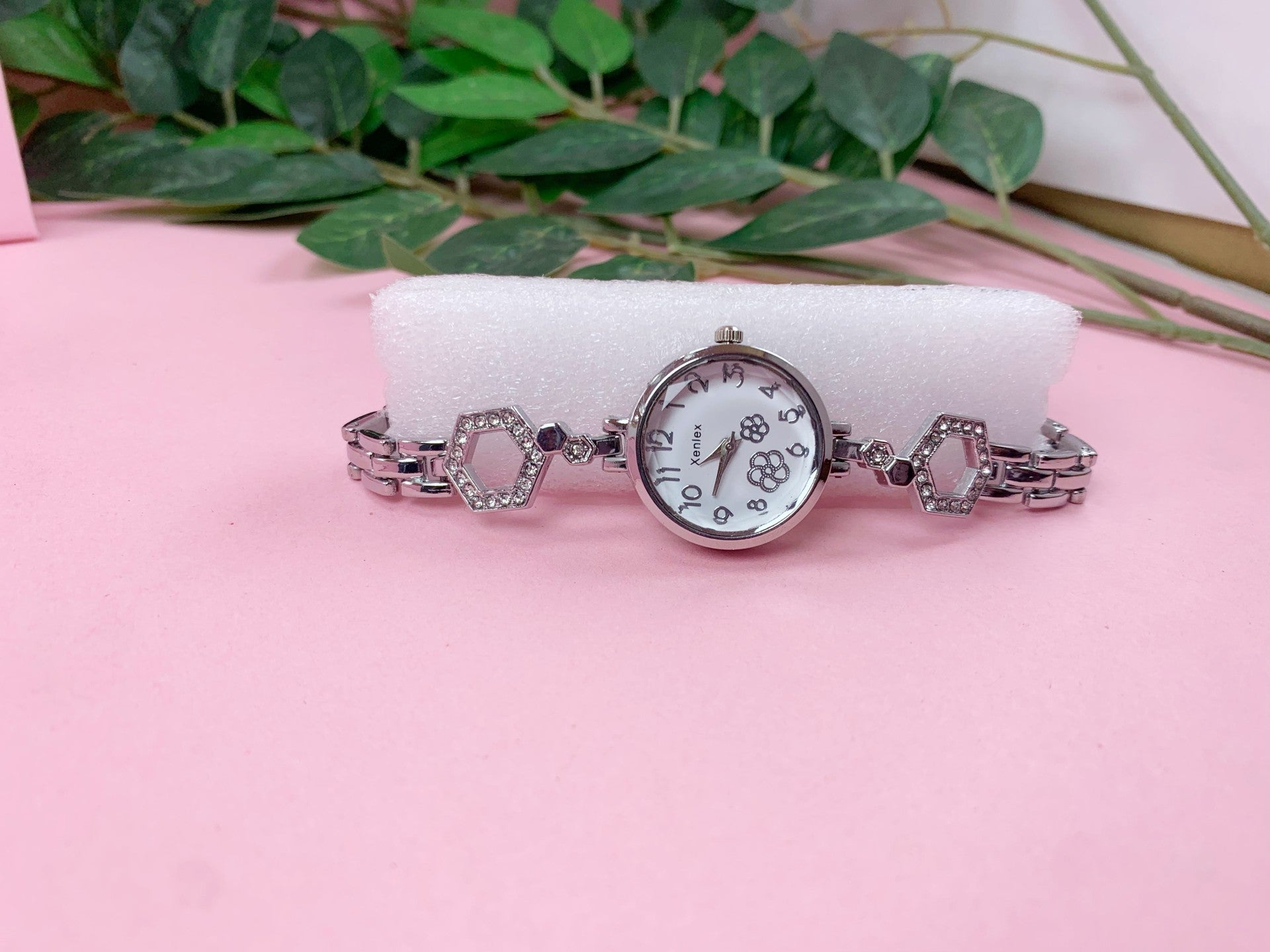 Luxury Silver Crystal Jewelry Set with Watch, Necklace, Earrings, Ring & Bracelet