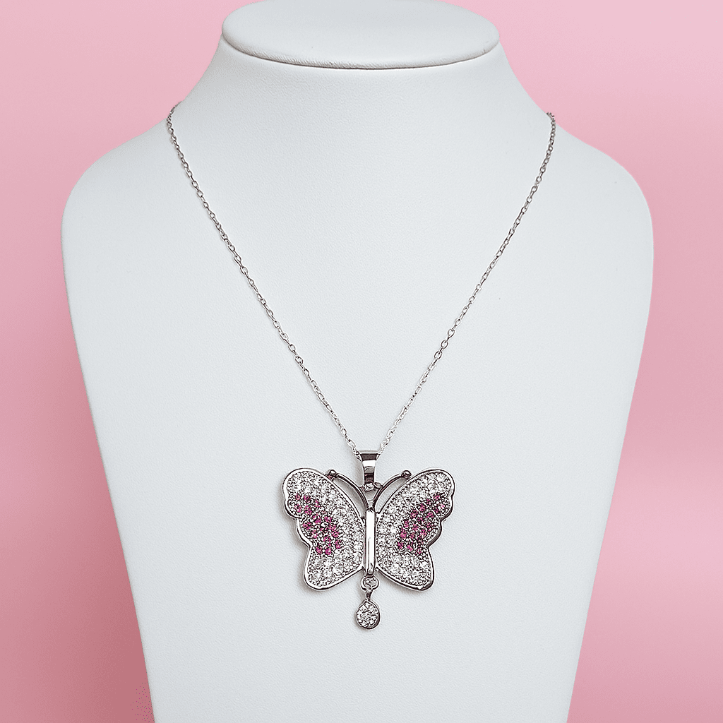 Butterfly Elegance Jewelry Set  Silver with Pink & White