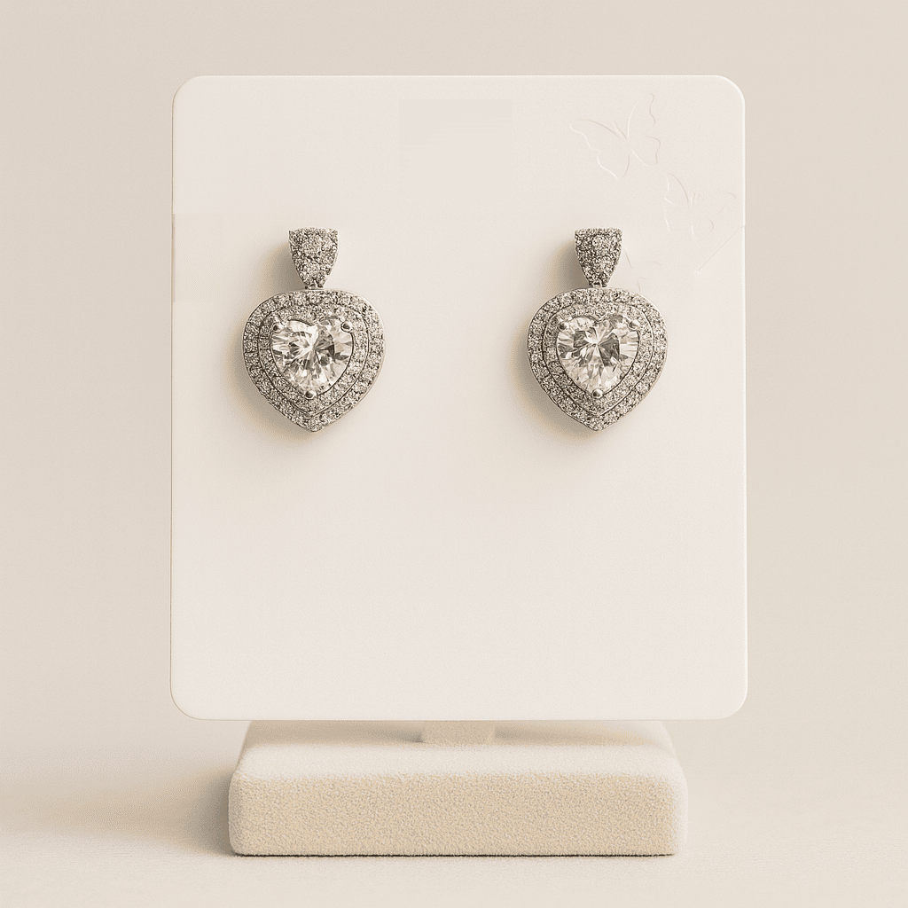 Elegant Heart-Shaped Pendant & Earring Set Silver with Sparkling Stones