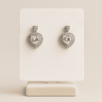 Elegant Heart-Shaped Pendant & Earring Set Silver with Sparkling Stones