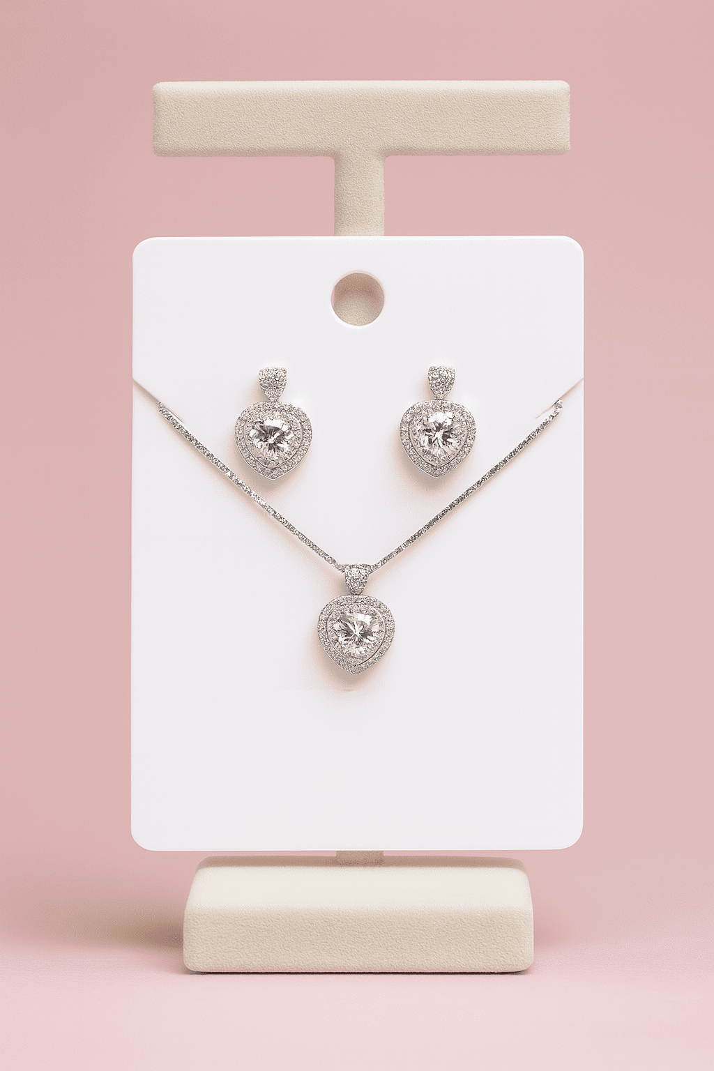 Elegant Heart-Shaped Pendant & Earring Set Silver with Sparkling Stones