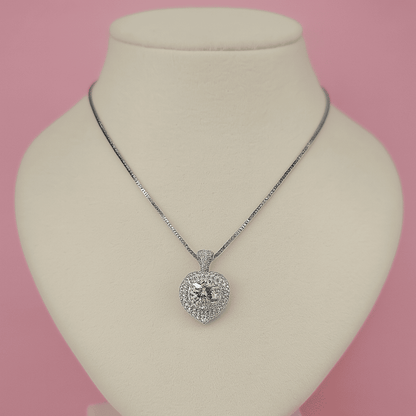 Elegant Heart-Shaped Pendant & Earring Set Silver with Sparkling Stones