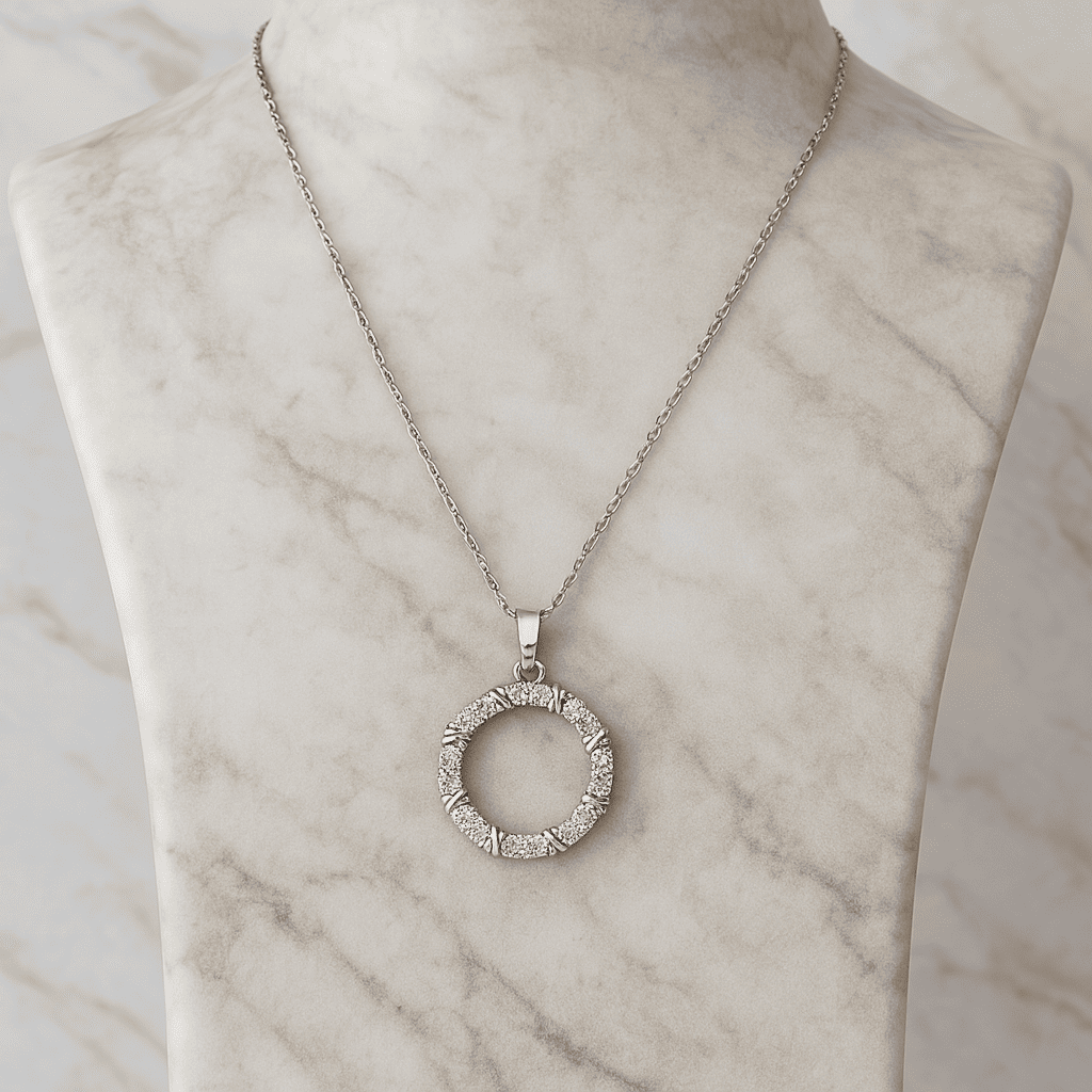 Elegant Silver Circle Pendant Necklace Classic Round Statement Jewelry