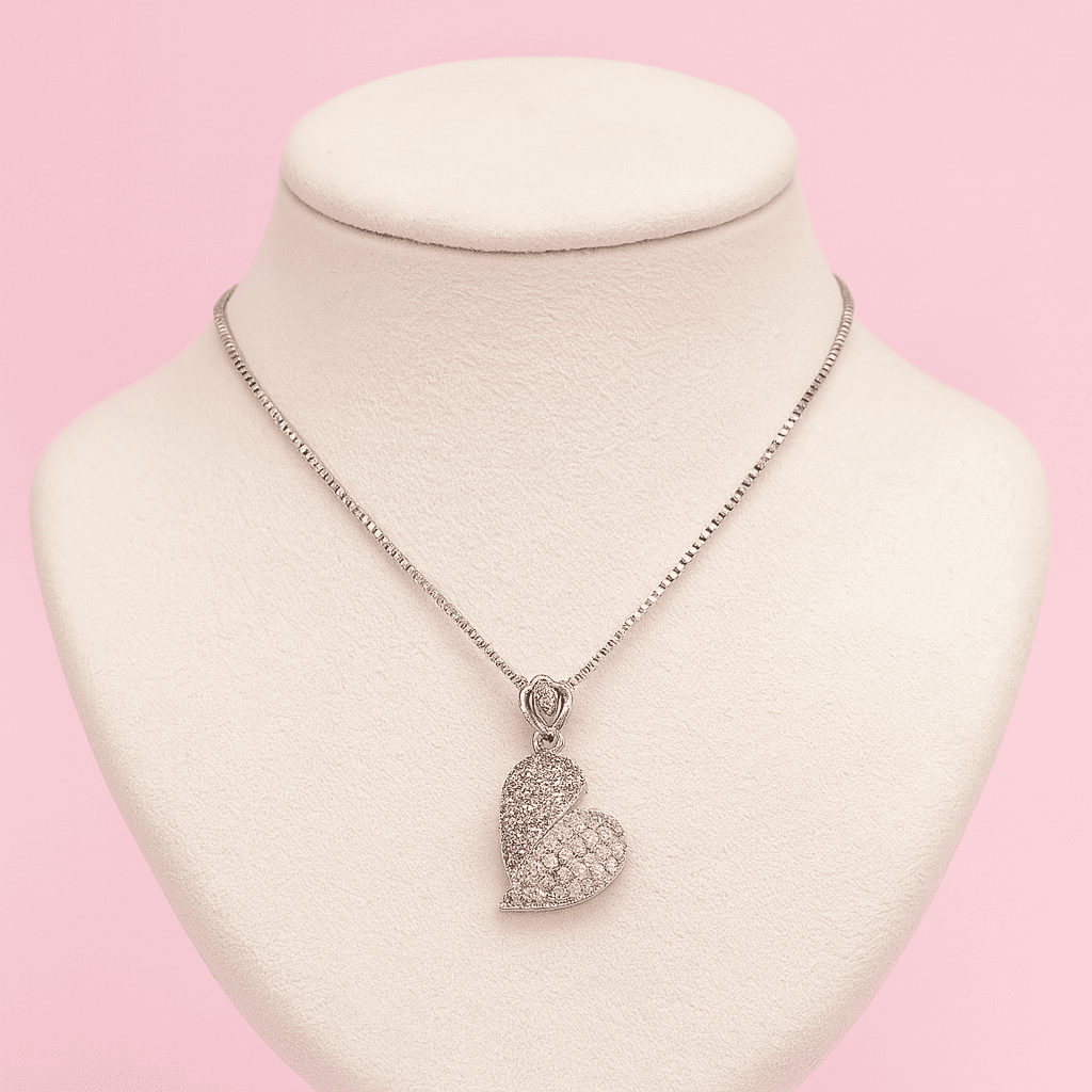 Elegant Silver Tone Heart Pendant Necklace