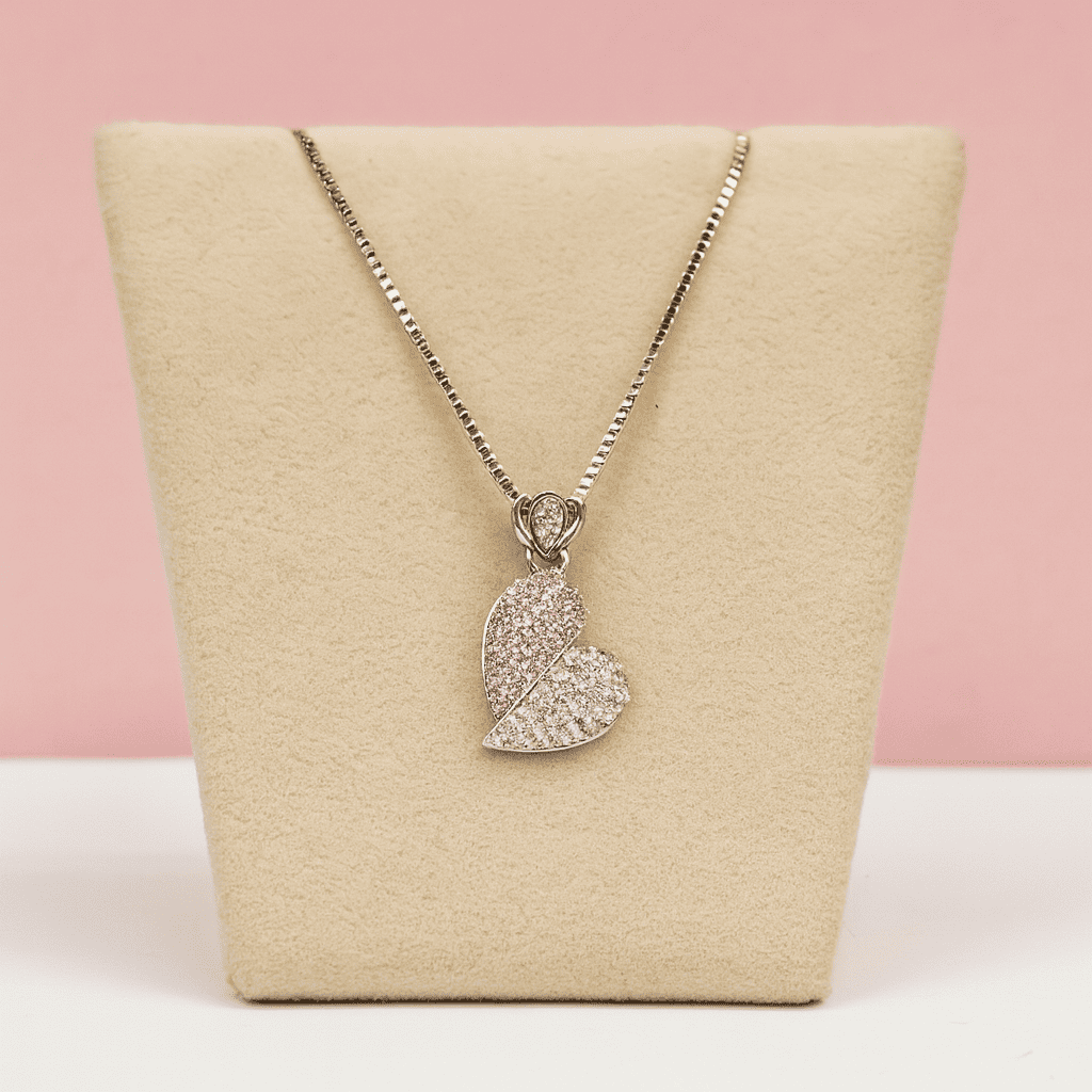 Elegant Silver Tone Heart Pendant Necklace