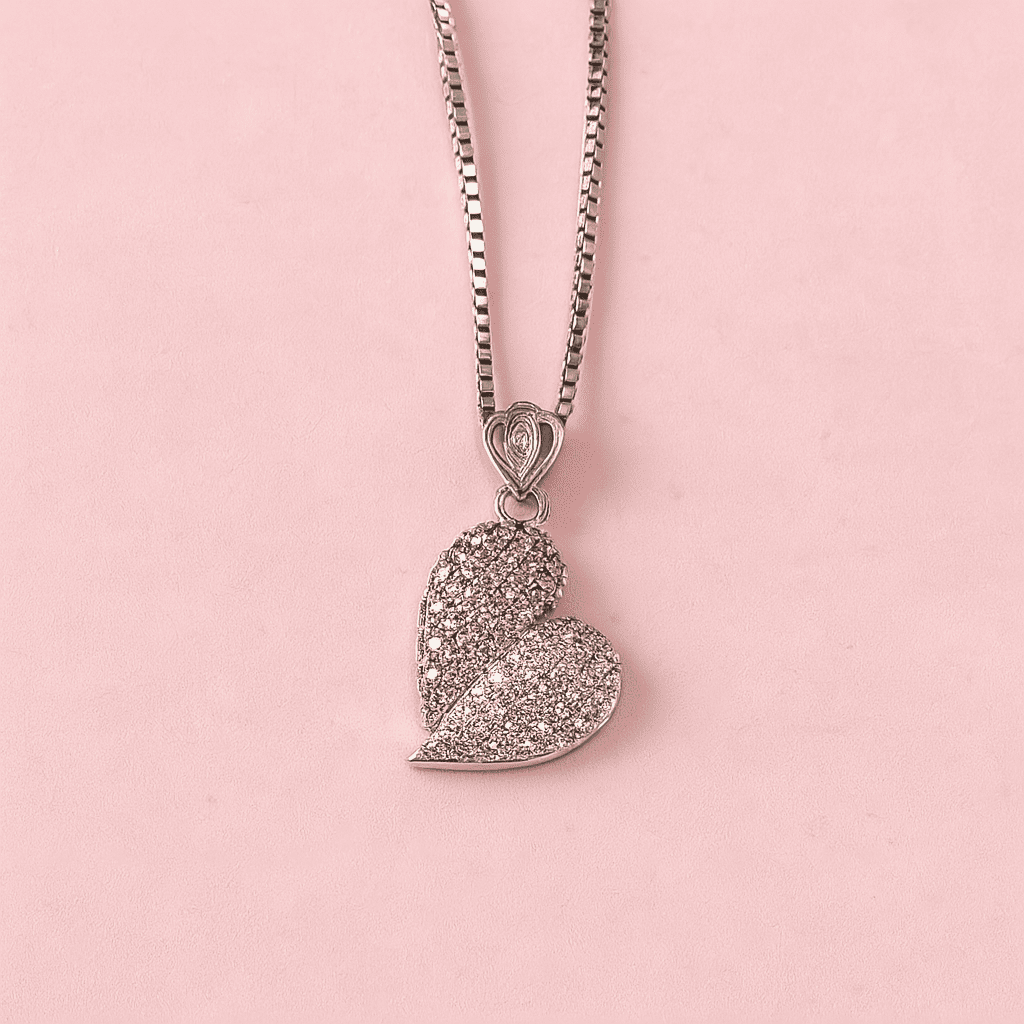 Elegant Silver Tone Heart Pendant Necklace