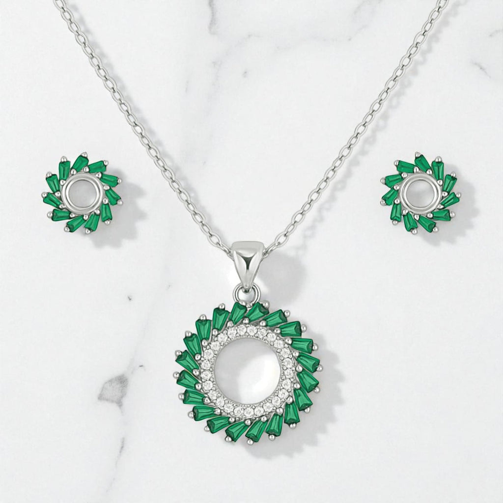 Green & Silver Women’s Jewelry and Watch Gift Set Necklace, Earrings & Bracelet in Luxury Box
