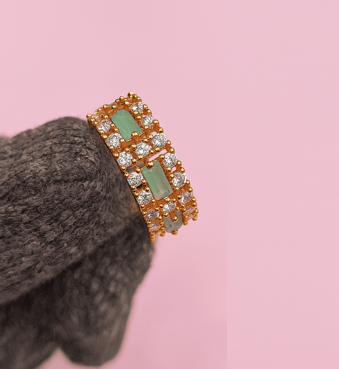 Gold Plated Green Stone Band Ring for Women Luxury Zircon Wedding Style