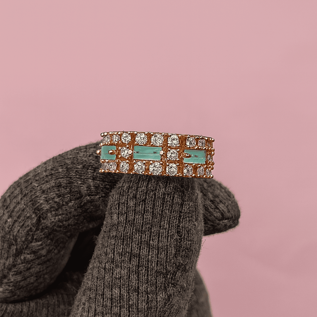 Gold Plated Green Stone Band Ring for Women Luxury Zircon Wedding Style