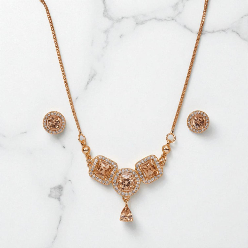Gold & Champagne Crystal Jewelry and Watch Gift Set Necklace, Bracelet & Earrings for Women