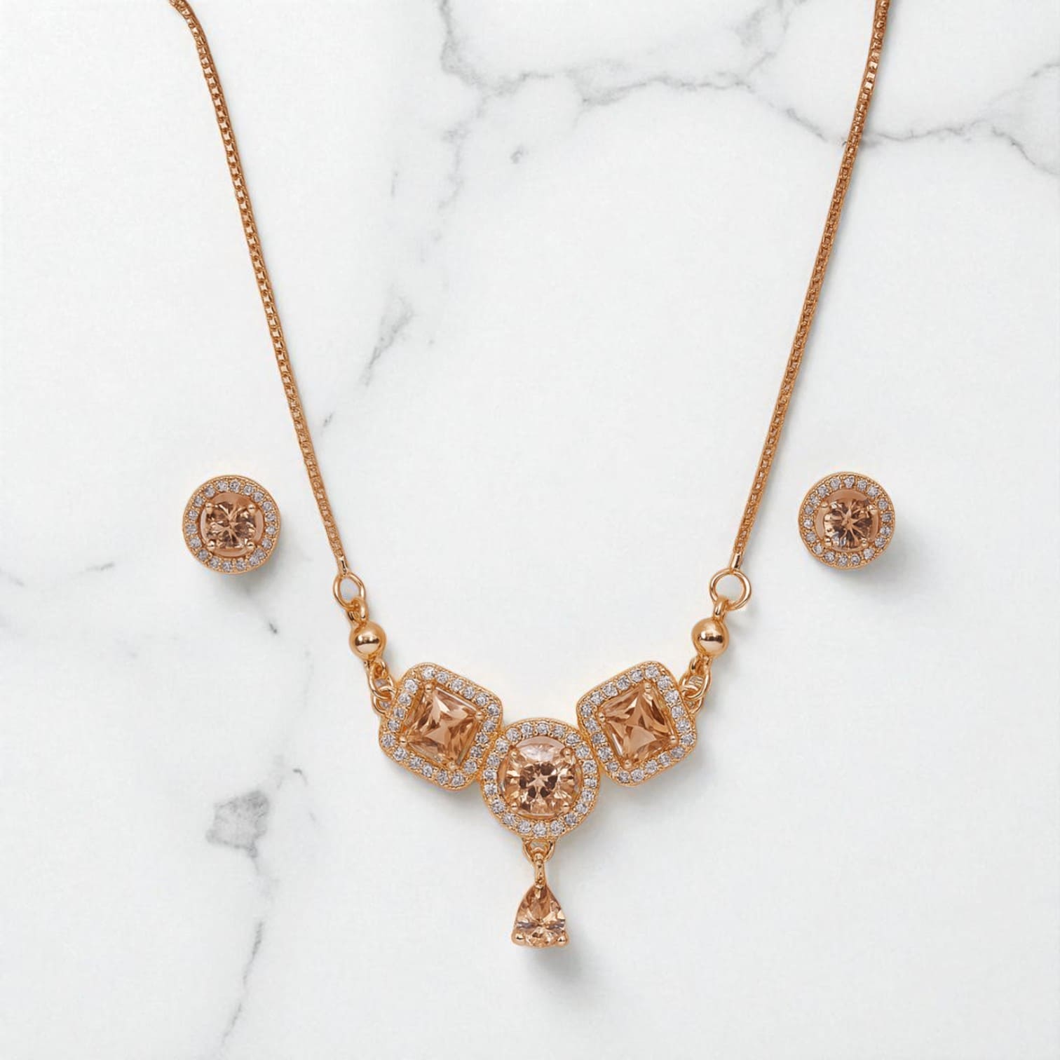 Gold & Champagne Crystal Jewelry and Watch Gift Set Necklace, Bracelet & Earrings for Women