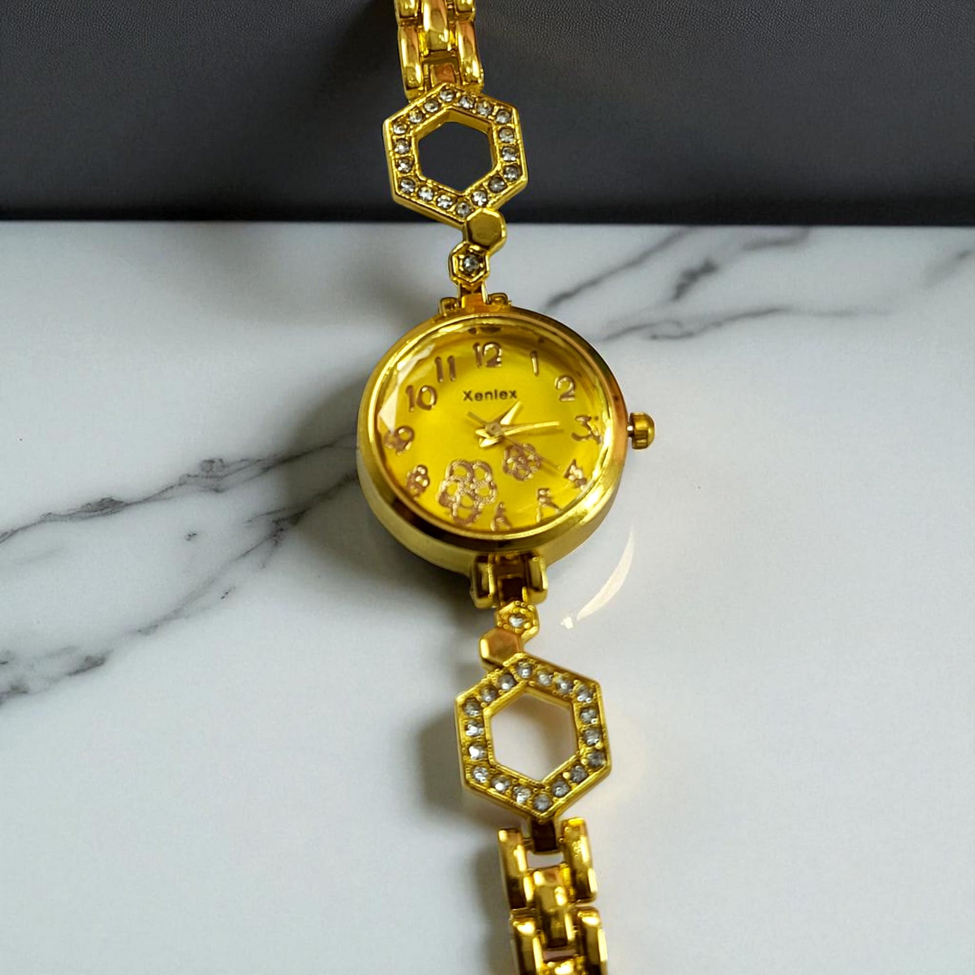 Gold Crystal Bracelet Watch for Women Floral Dial for girls