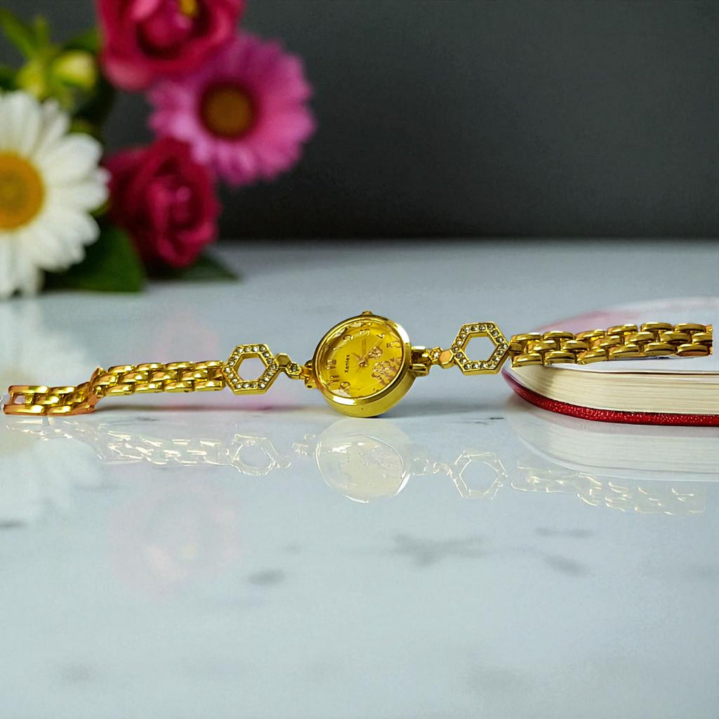 Gold Crystal Bracelet Watch for Women Floral Dial for girls