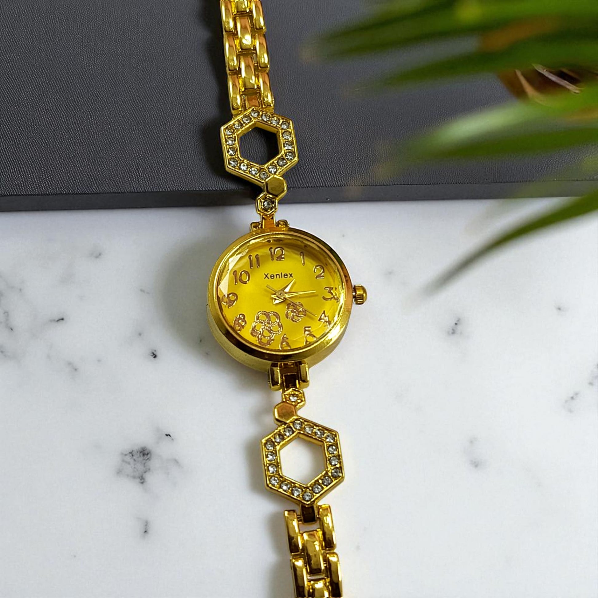 Gold Crystal Bracelet Watch for Women Floral Dial for girls