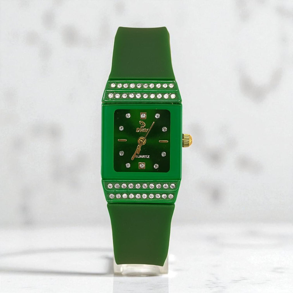 Green & Silver Women’s Jewelry and Watch Gift Set Necklace, Earrings & Bracelet in Luxury Box