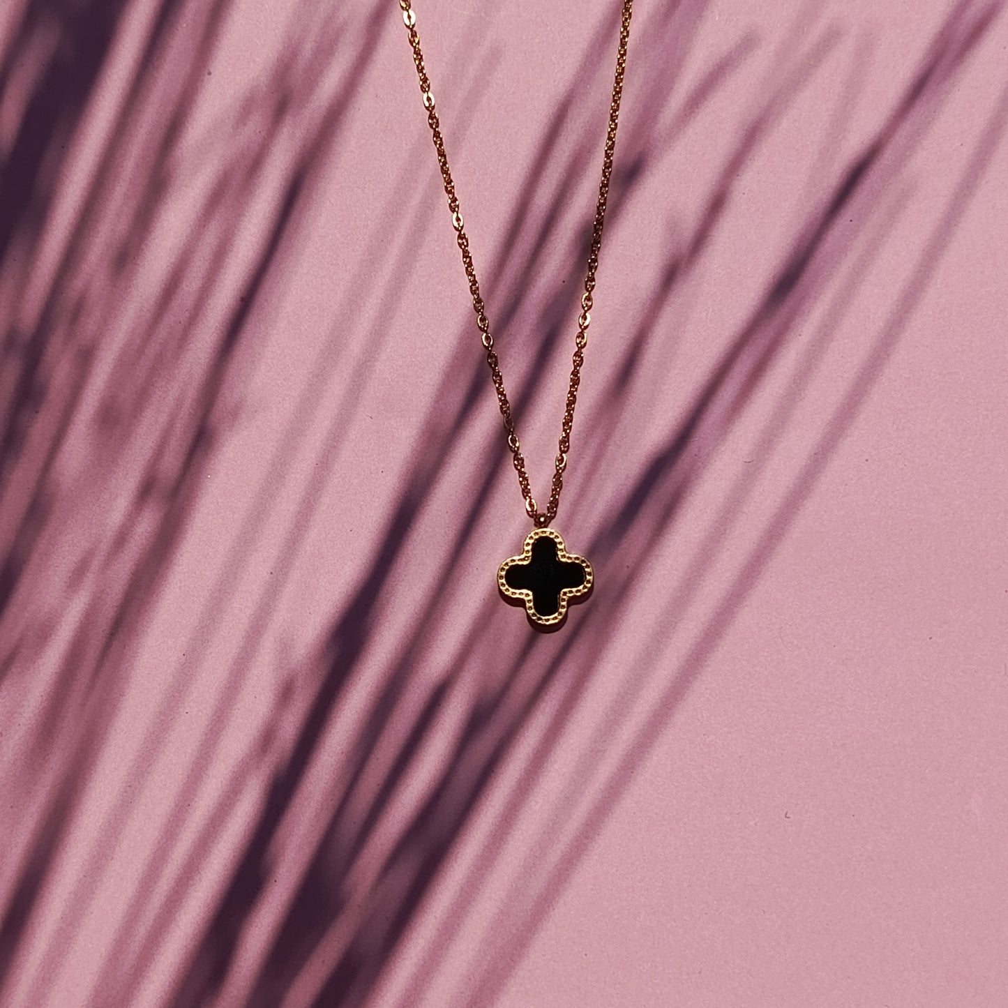 Elegant Black Clover Pendant & Earring Set