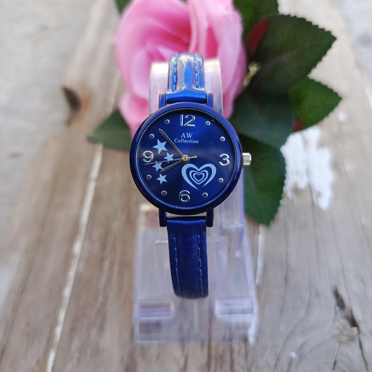 Blue Quartz Watch – Star & Heart Dial with Blue Strap