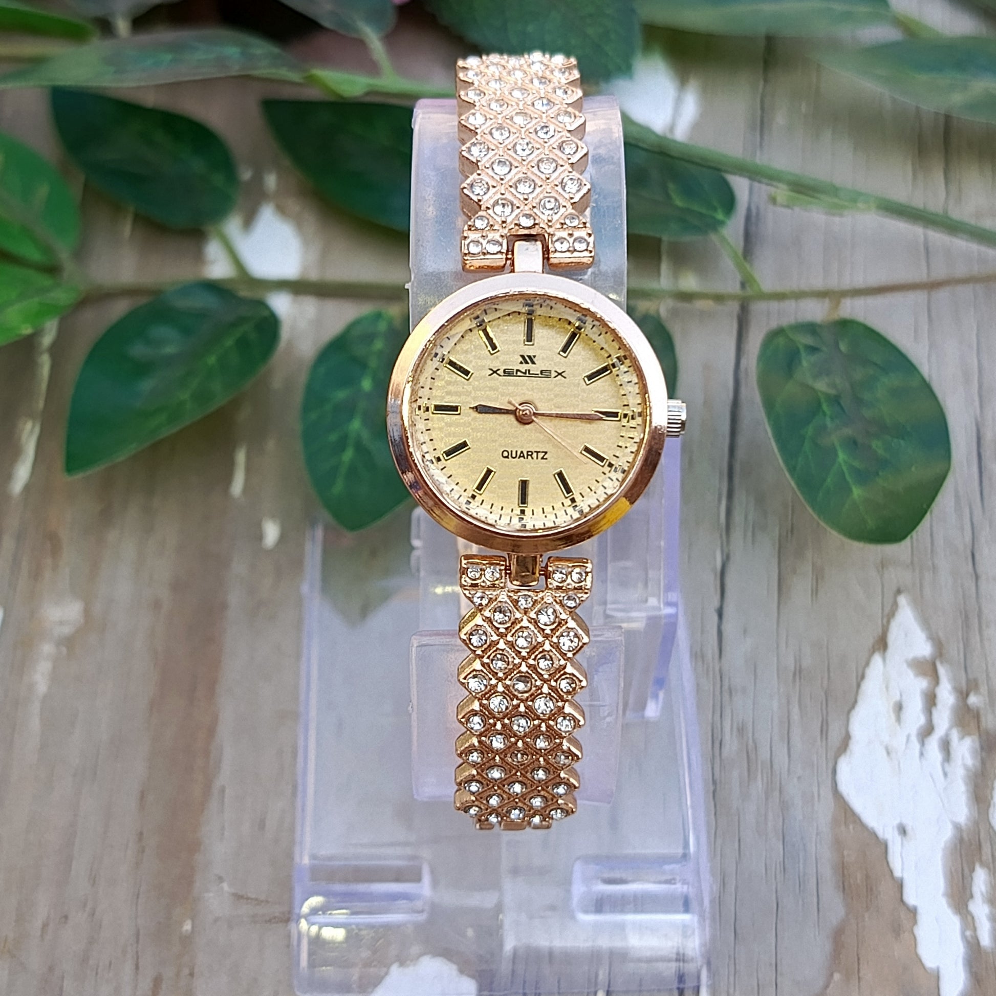 Rose Gold Crystal Bracelet Watch - Women’s Luxury