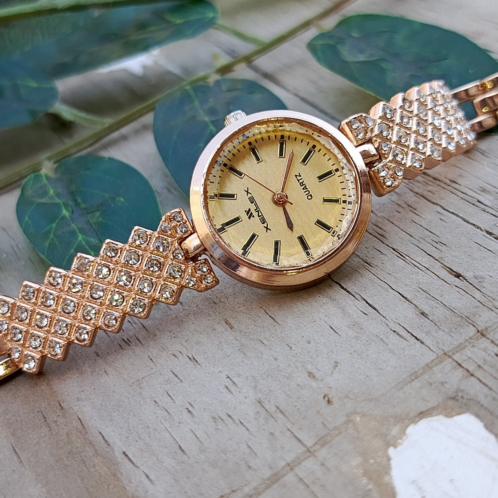 Rose Gold Crystal Bracelet Watch - Women’s Luxury