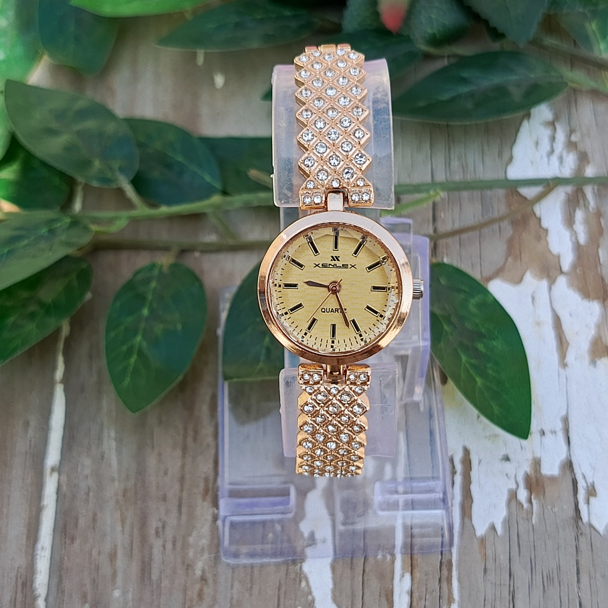 Rose Gold Crystal Bracelet Watch - Women’s Luxury