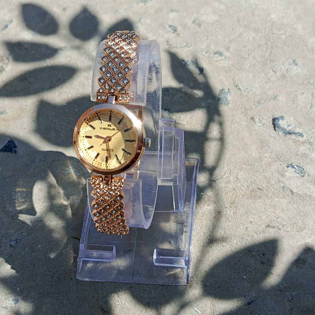 Rose Gold Crystal Bracelet Watch - Women’s Luxury