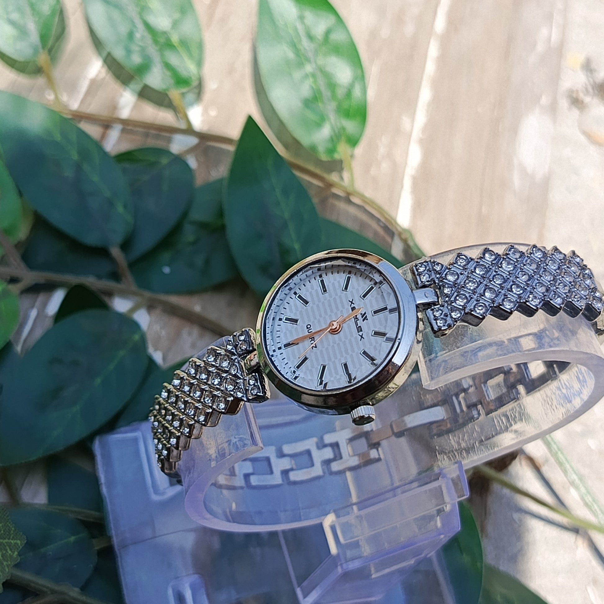 Silver Crystal Bracelet Watch for Women – White Dial Quartz Timepiece