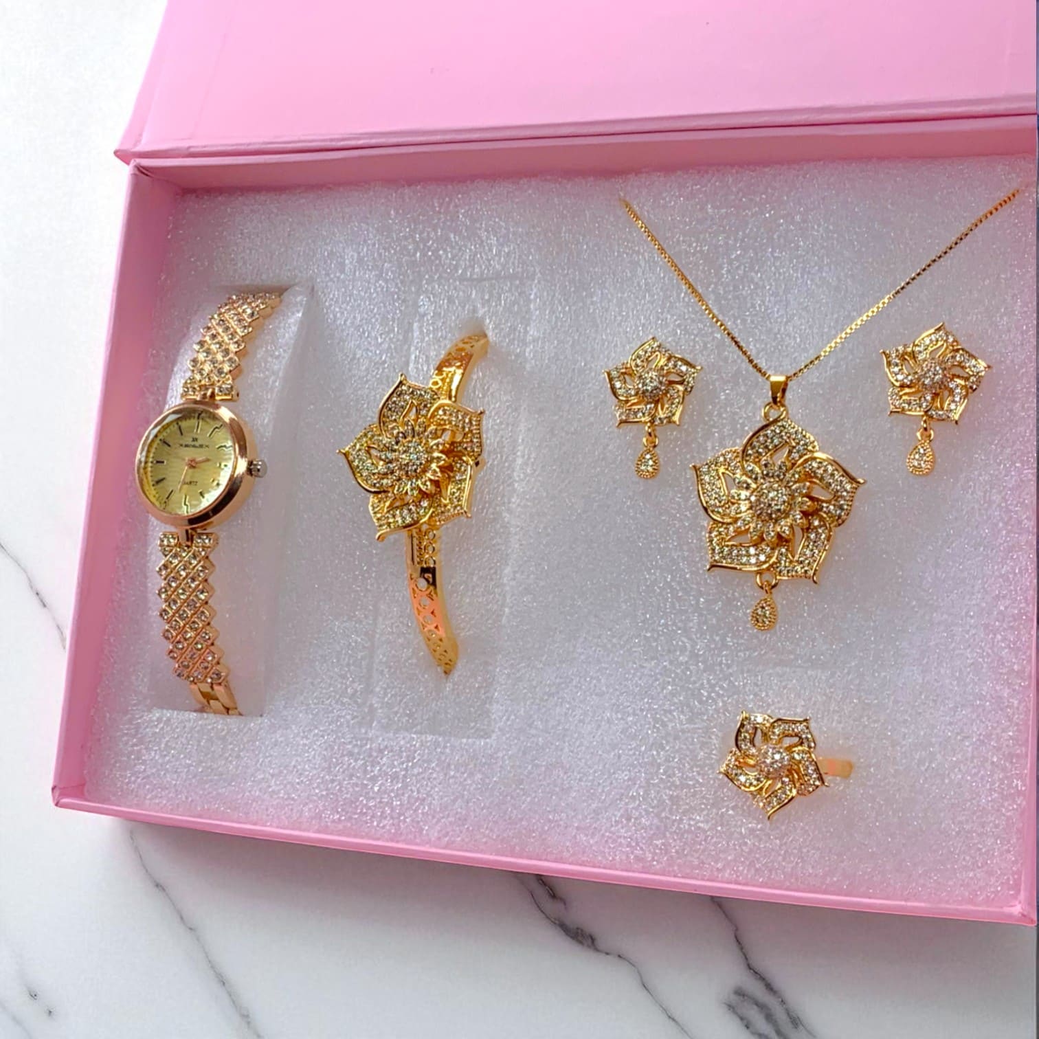 Luxurious Gold Plated Jewelry Gift Set with Watch | Amariz Jewelry