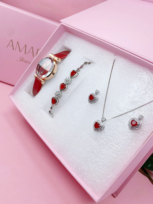 Luxury Red Heart Jewelry Gift Set in Pakistan – Perfect Gift for Women & Girls