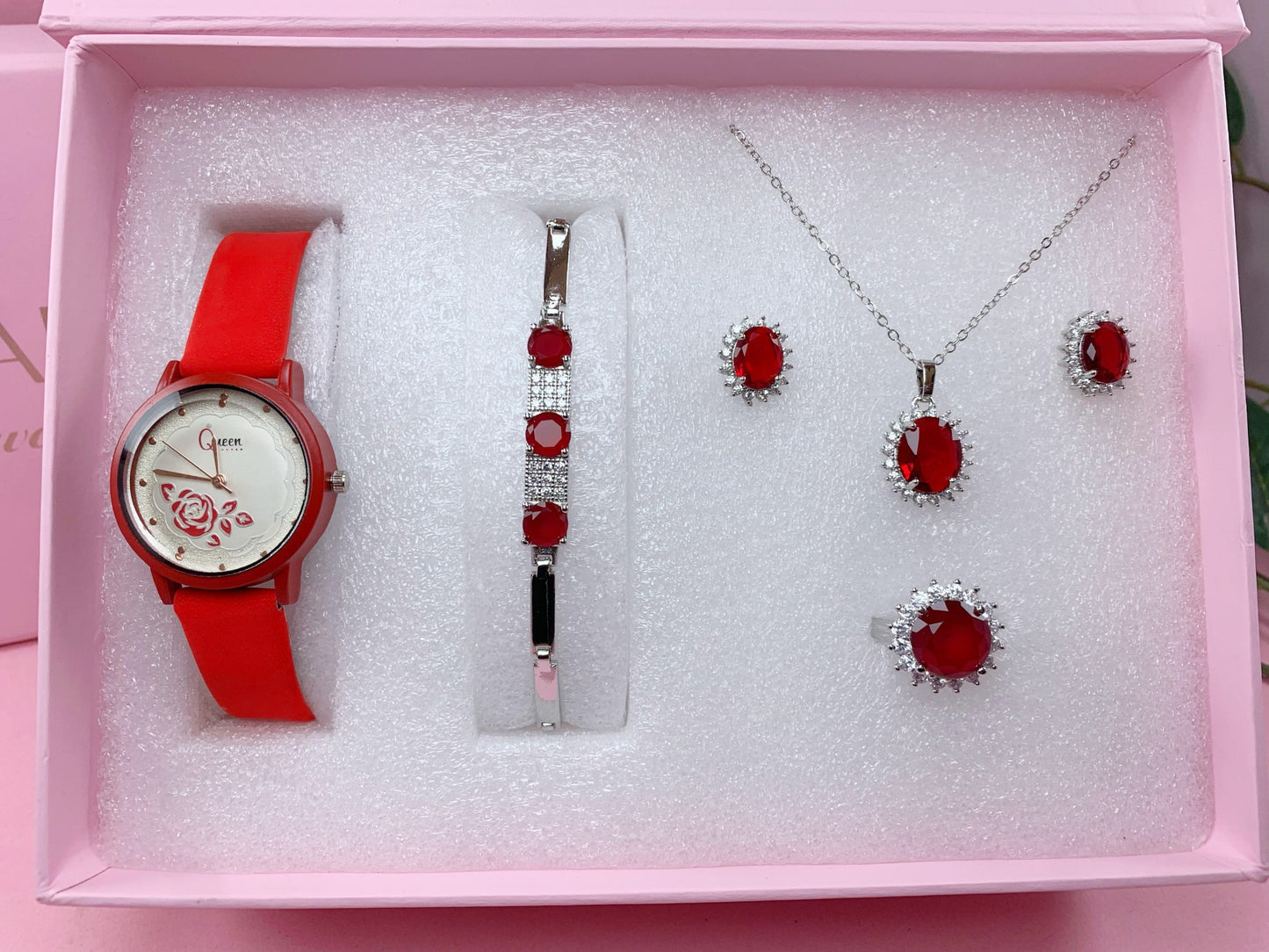 Elegant Ruby Red Crystal Jewelry Set for Women | Amariz Jewelry