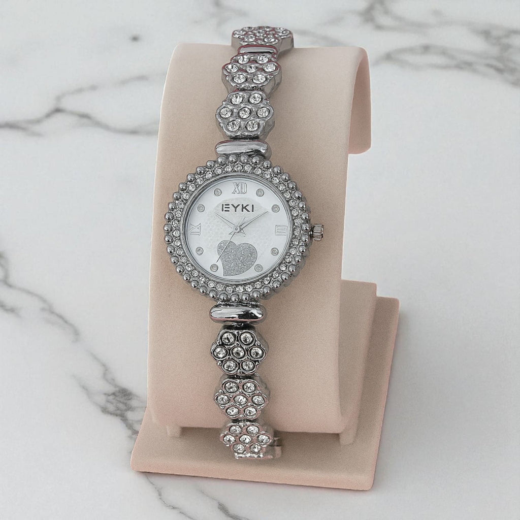 Premium Silver-Tone Women’s Watch & Jewelry Gift Set – Bracelet, Pendant & Earrings Combo