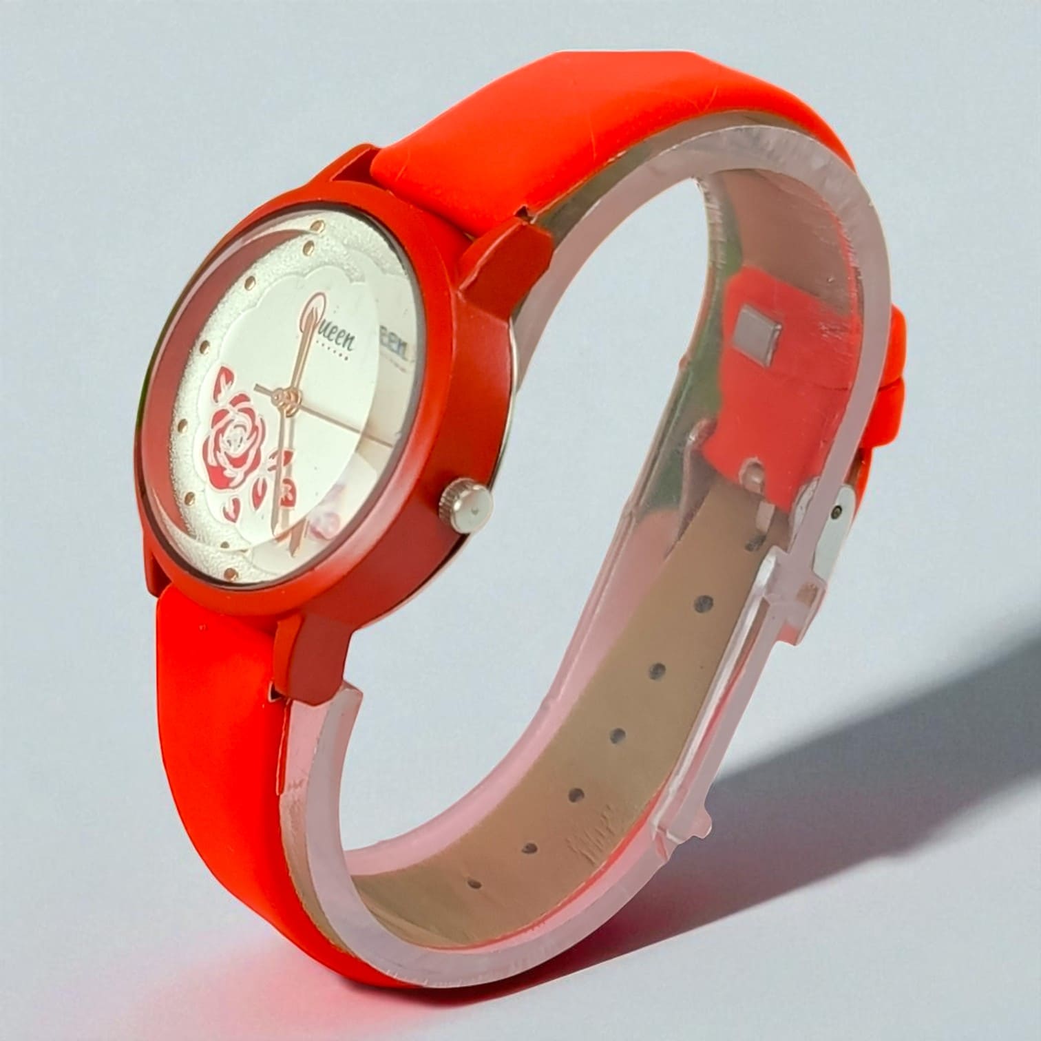 Red Floral Dial Watch for Girls – Elegant Rose Design with Soft Rubber Strap