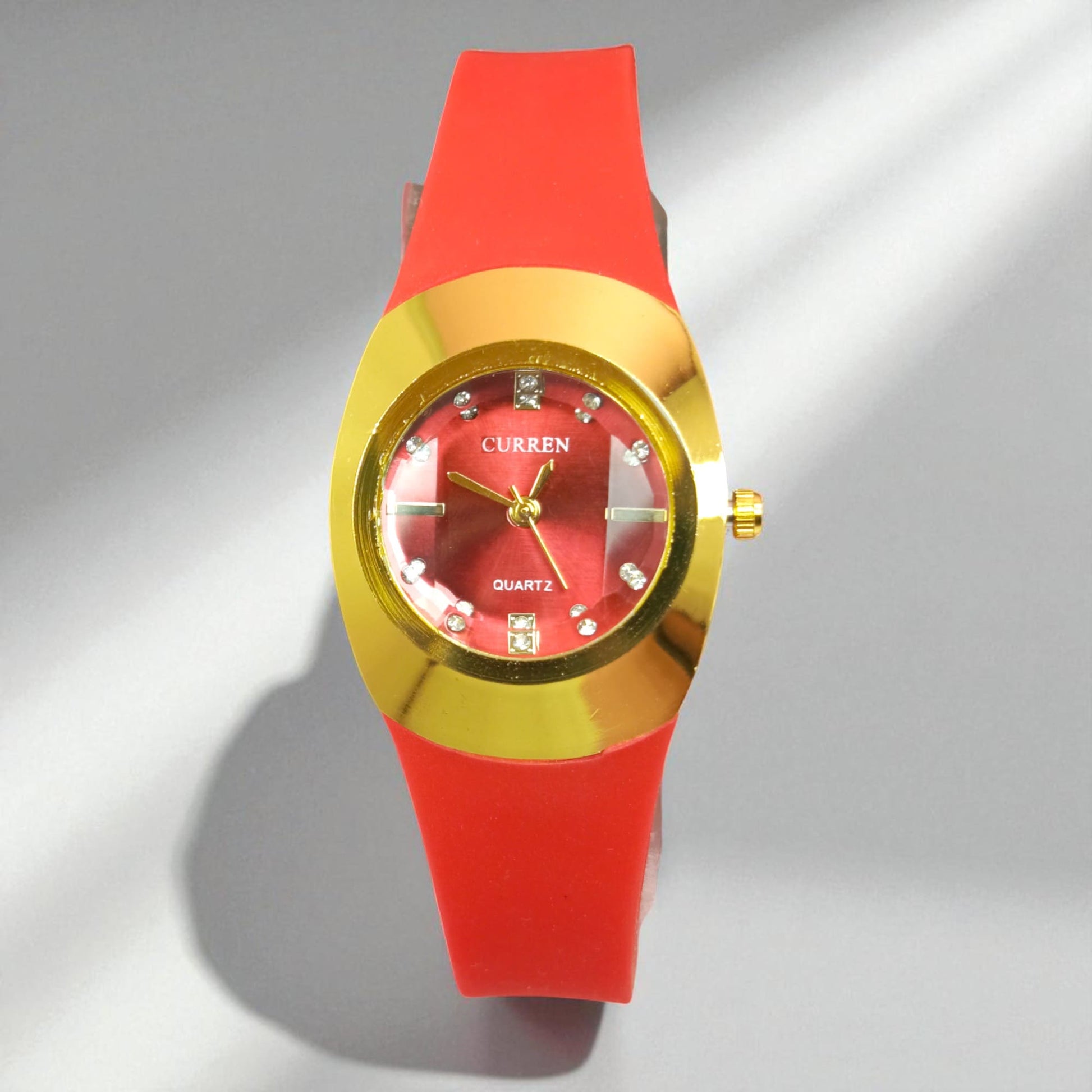 Red & Gold Ladies Quartz Watch  Crystal Marker Dial with Soft Strap for girls