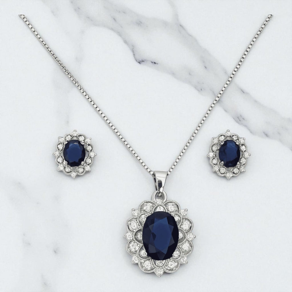 Royal Blue Stone Women’s Jewelry & Watch Gift Set Necklace, Bracelet, Earrings & Watch in Luxury Box