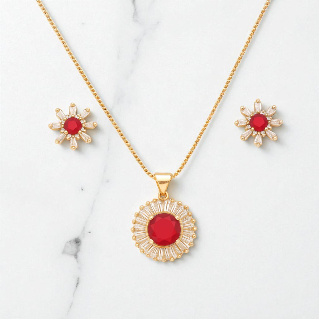 Red & Gold Women’s Watch and Jewelry Gift Set – Necklace, Earrings & Bracelet Combo in Luxury Box