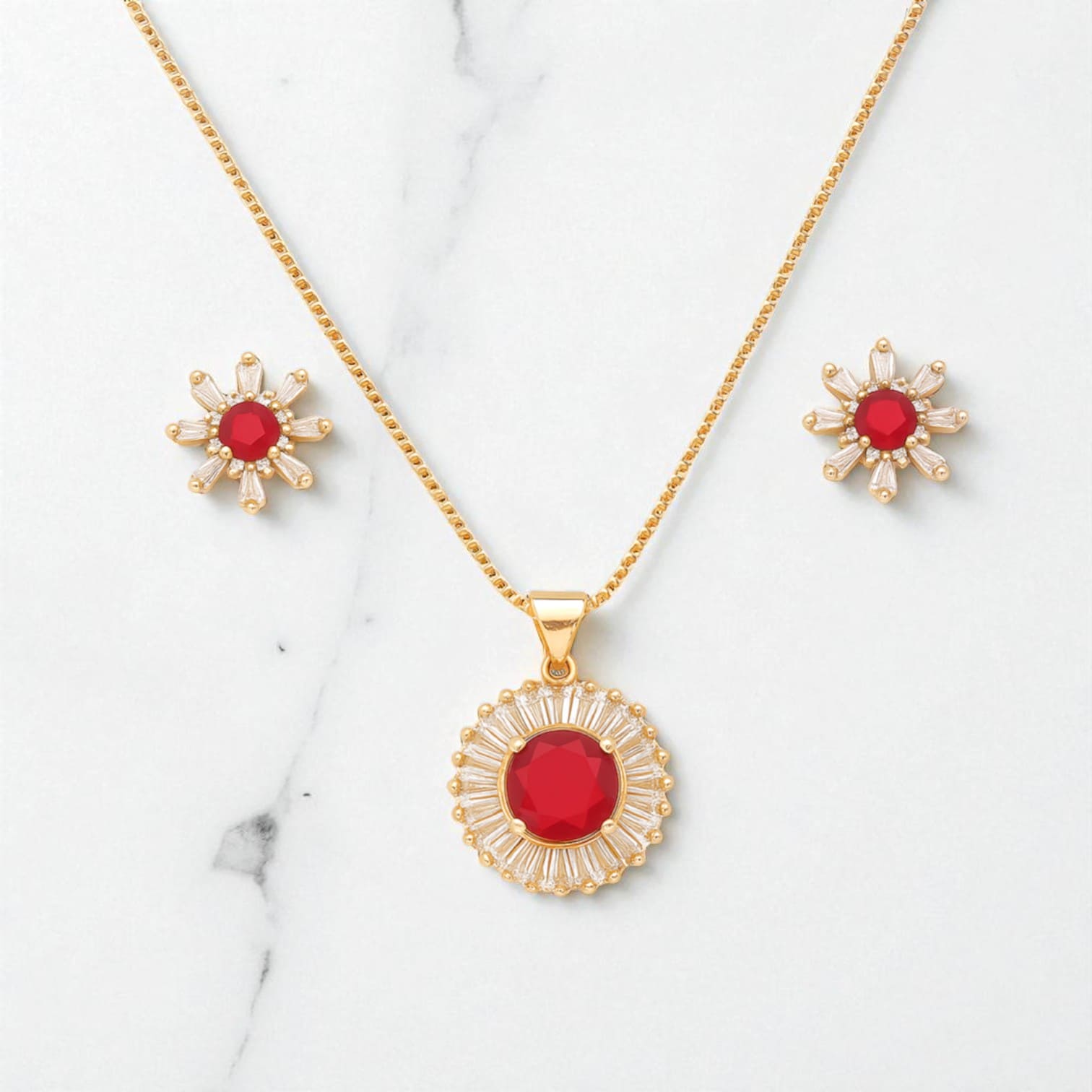Red & Gold Women’s Watch and Jewelry Gift Set – Necklace, Earrings & Bracelet Combo in Luxury Box