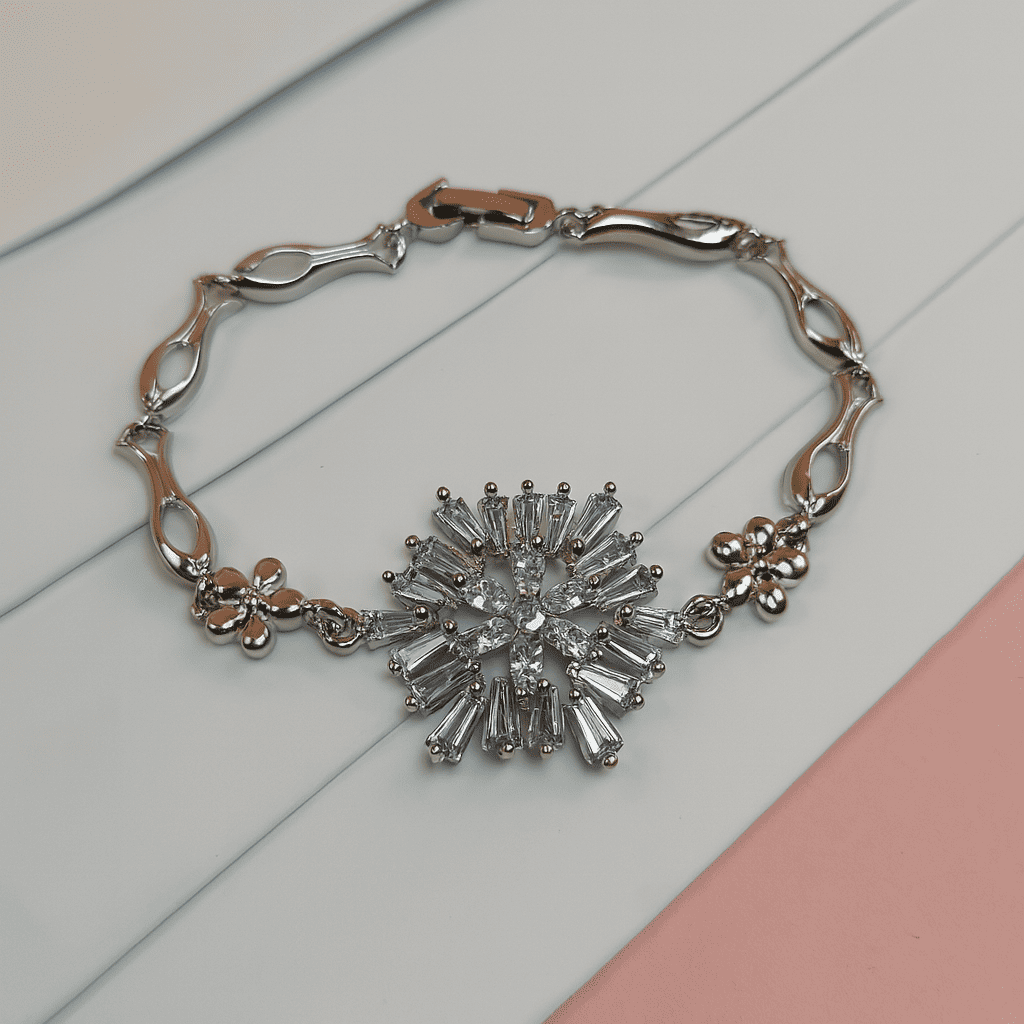 Silver Snowflake Zircon Bracelet Elegant Floral Crystal Design