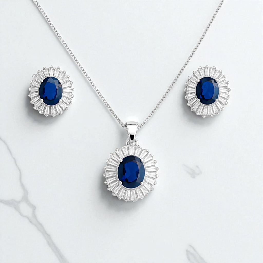 Blue & Silver Women’s Watch and Jewelry Gift Set Necklace, Earrings & Bracelet in Luxury Box