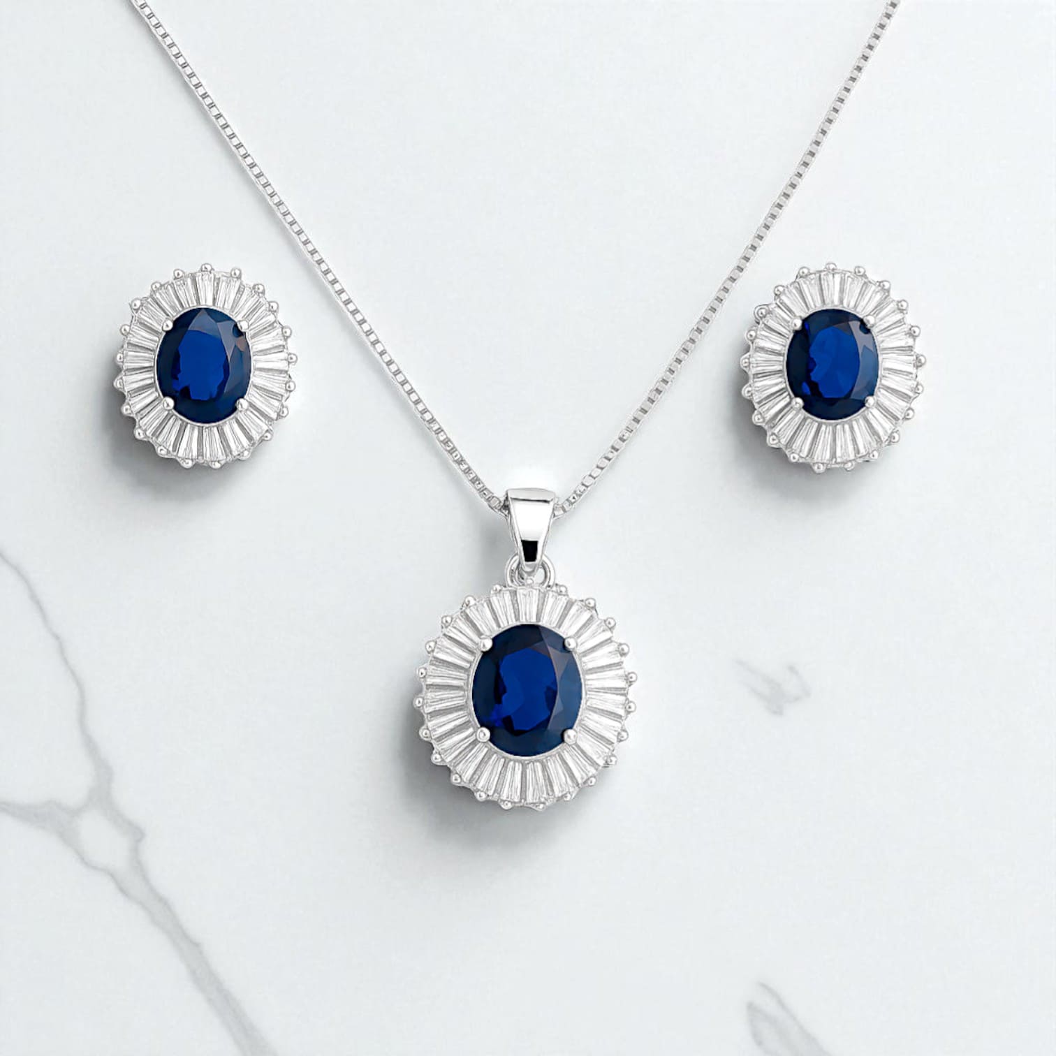 Blue & Silver Women’s Watch and Jewelry Gift Set Necklace, Earrings & Bracelet in Luxury Box