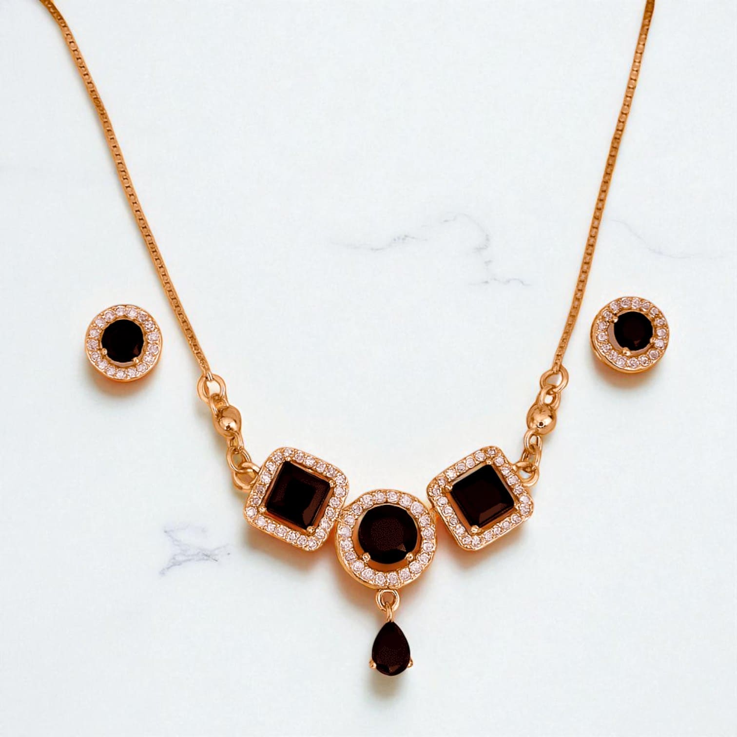 Black & Gold Women’s Jewelry and Watch Gift Set Elegant Necklace, Bracelet & Earrings in Luxury Box