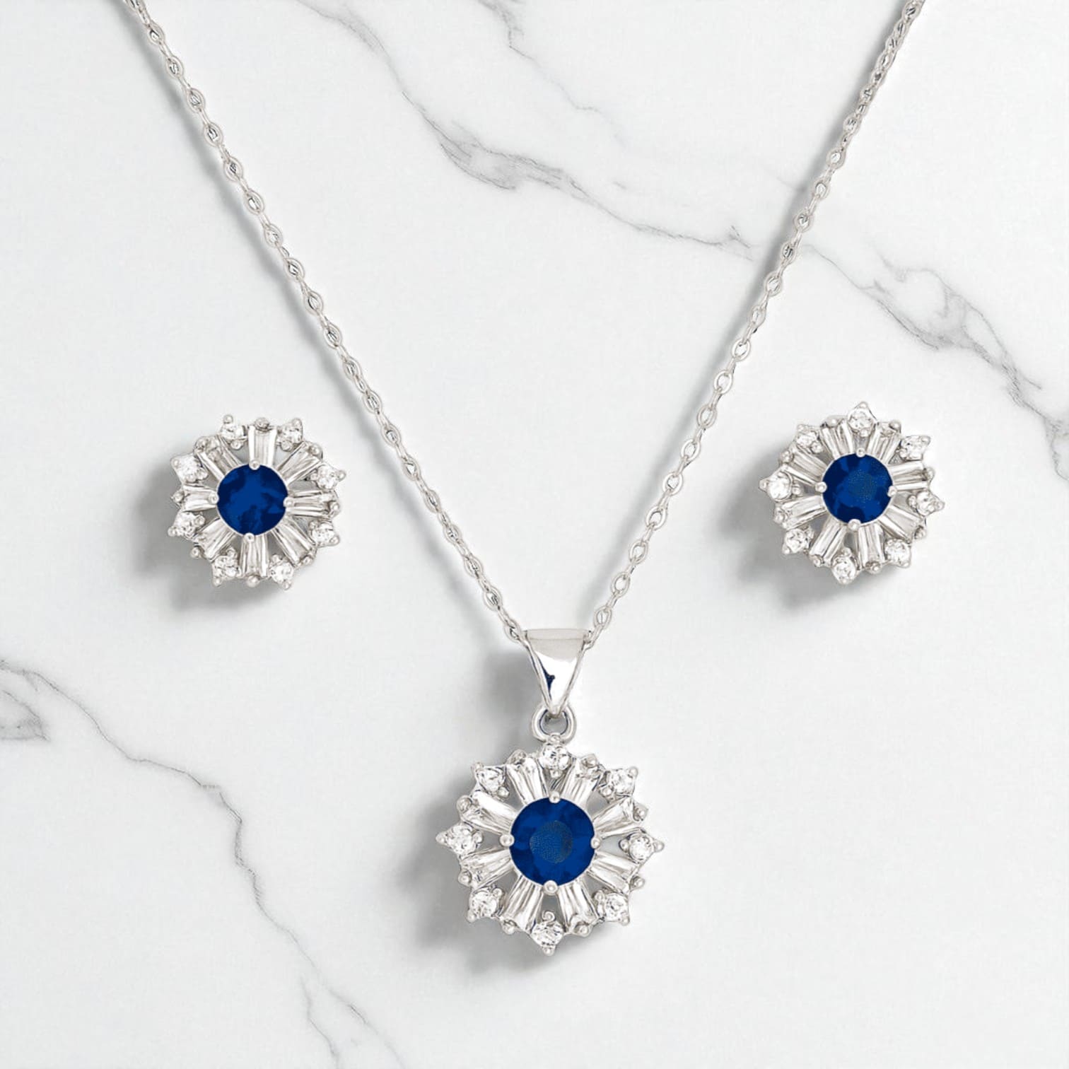 Blue & Silver Women’s Watch and Jewelry Gift Set Necklace, Bracelet & Earrings in Luxury Box