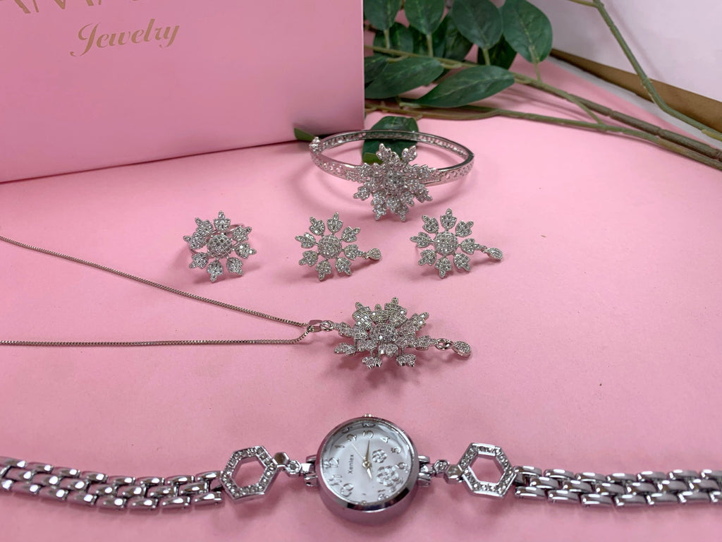 Luxury Silver Snowflake Jewelry Set with Watch | Amariz Jewelry