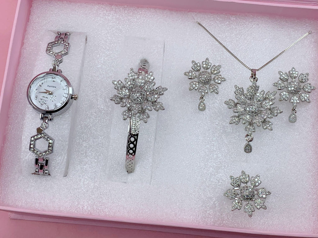 Luxury Silver Snowflake Jewelry Set with Watch | Amariz Jewelry