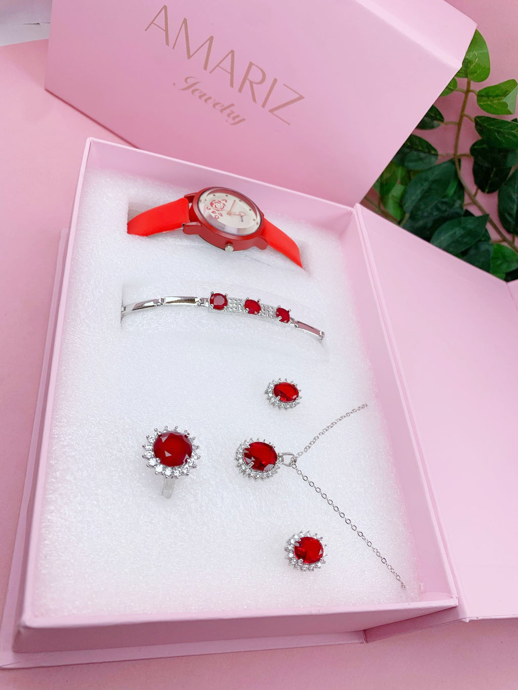 Elegant Ruby Red Crystal Jewelry Set for Women | Amariz Jewelry