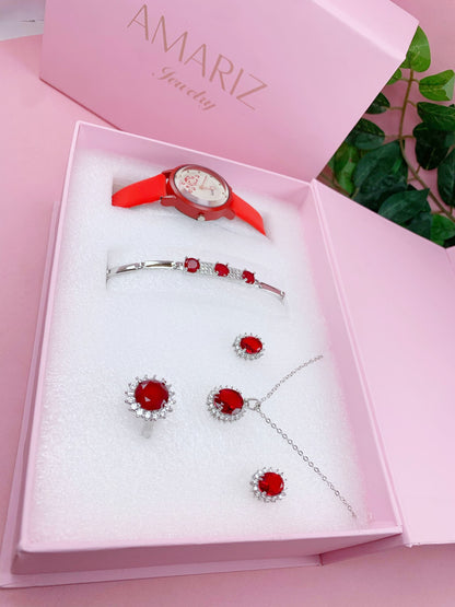 Elegant Ruby Red Crystal Jewelry Set for Women | Amariz Jewelry
